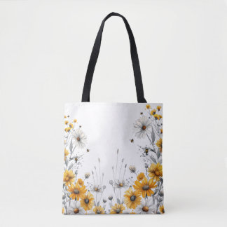 Bumble Bees and Daisies Lover Daisy Yellow Flower Tote Bag