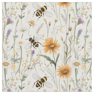 Bumble Bees And Wildflowers, Fabric