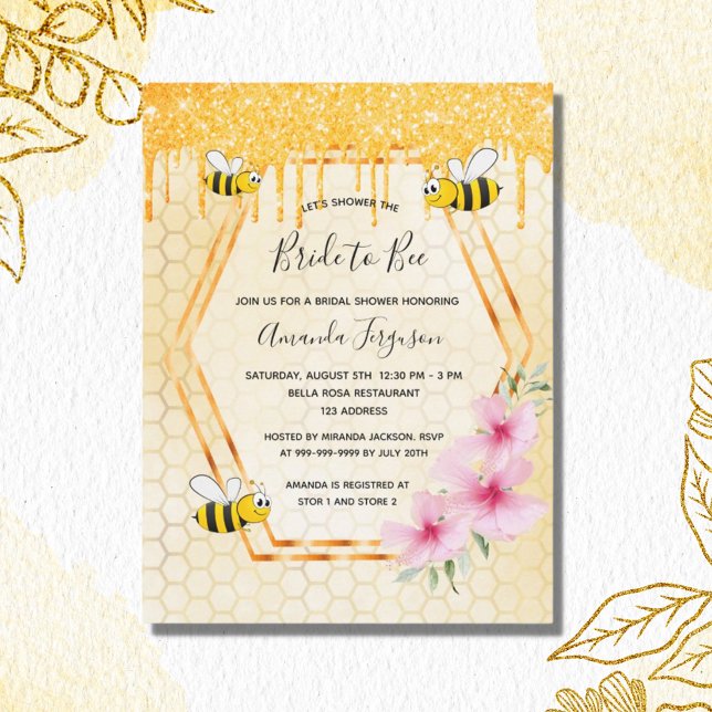 Bumble bees bride to bee gold invitation postcard (Creator Uploaded)