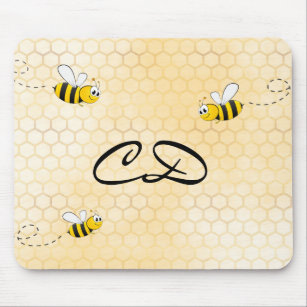 Bumble bees cute honeycomb fun humour monogram mouse pad