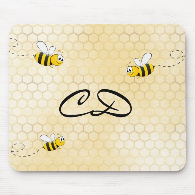 Bumble bees cute honeycomb fun humour monogram mouse pad (Front)