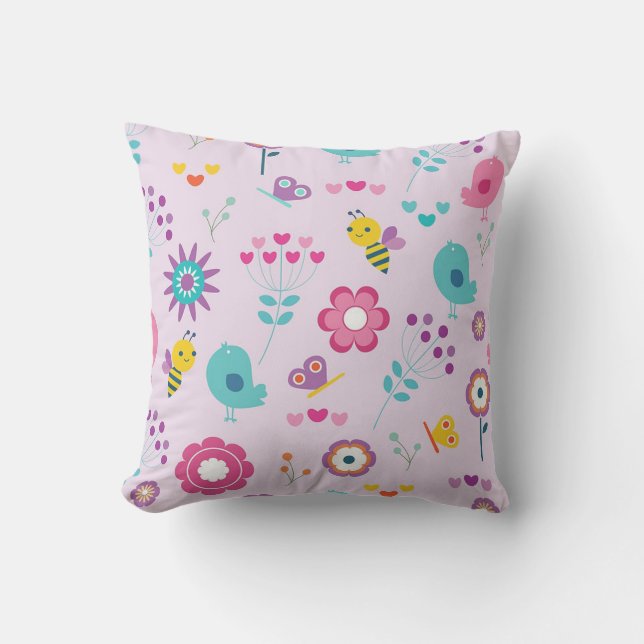 Bumble Bees, Flowers and Butterflies Cushion (Front)