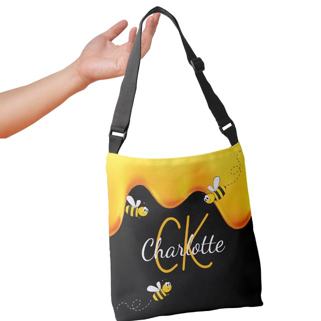 Bumble bees honey dripping monogram black golden crossbody bag (Creator Uploaded)