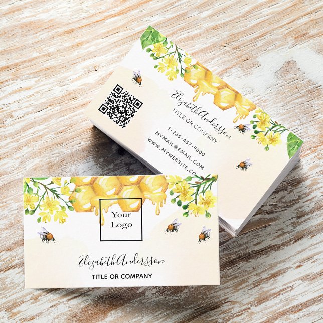 Bumble bees honey yellow floral qr code logo business card (Creator Uploaded)