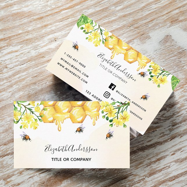 Bumble bees honey yellow florals  business card (Creator Uploaded)