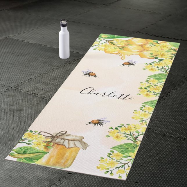 Bumble bees honey yellow florals family monogram yoga mat (Creator Uploaded)