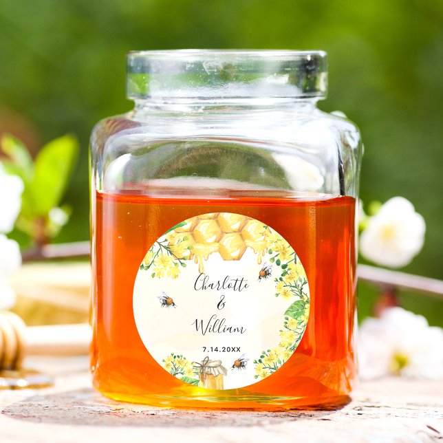 Bumble bees honey yellow florals wedding classic round sticker (Creator Uploaded)