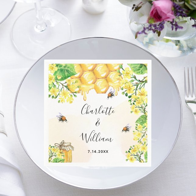 Bumble bees honey yellow florals wedding napkin (Creator Uploaded)