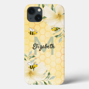 Bumble bees honeycomb florals monogram iPhone 13 case