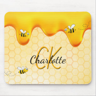 Bumble bees honeycomb honey dripping monogram mouse pad