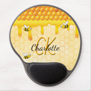 Bumble bees honeycomb honey dripping monogram name gel mouse pad