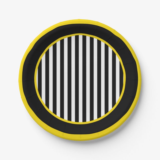 Bumble Black White Yellow Bee Theme Baby Shower Paper Plate (Front)