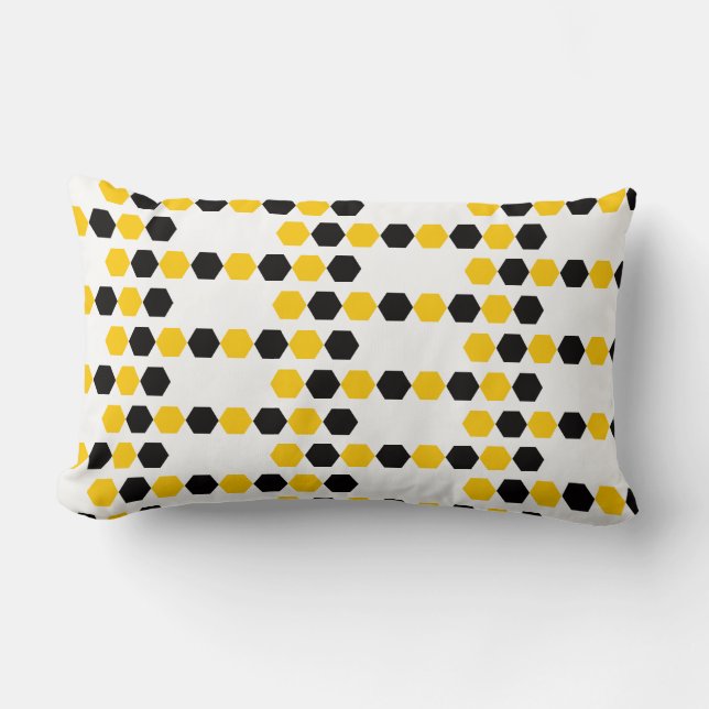 Bumble Black Yellow Geometric Hexagram Hex Pattern Lumbar Cushion (Front)