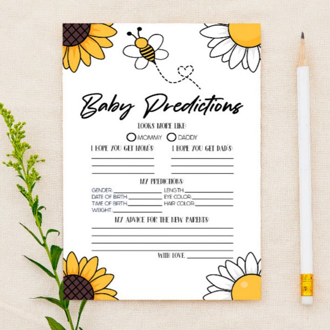 Bumble Honey Bee Baby Shower Predictions Activity Stationery (Creator Uploaded)