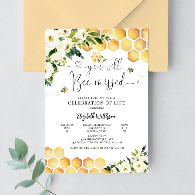 Bumble Honey Bee Celebration of Life Memorial Invitation (Creator Uploaded)