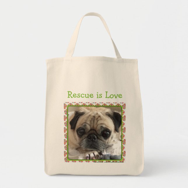 Bumble tote bag: Itsy Pug/Rescue is Love Bag (Front)