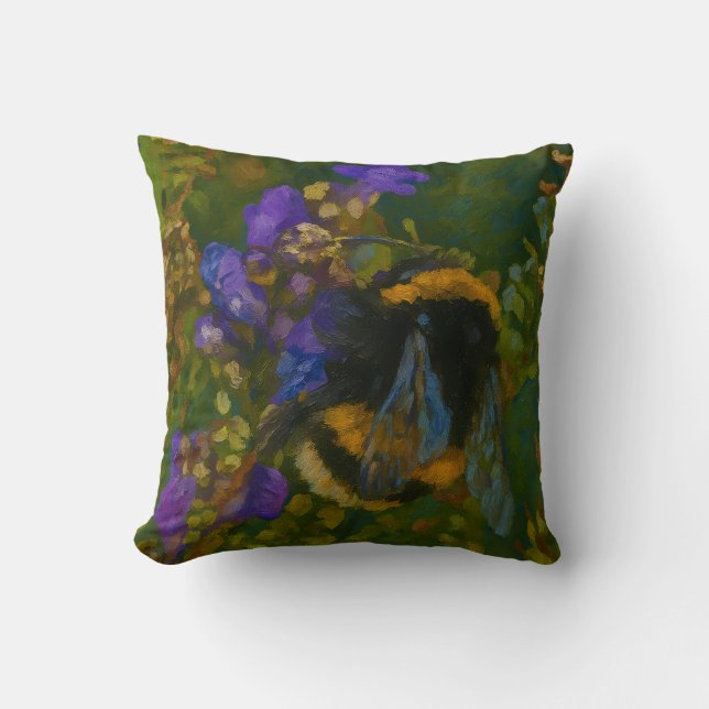 Bumblebee Among Purple Blooms Cushion (Front)