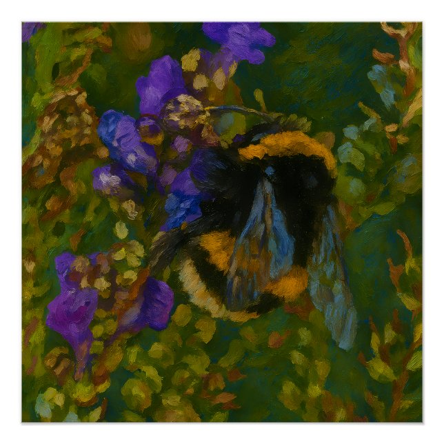 Bumblebee Among Purple Blooms Poster (Front)
