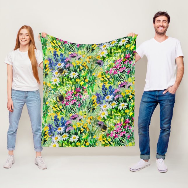 BUMBLEBEE and flowers Fleece Blanket (In Situ)