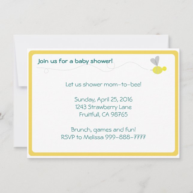 Bumblebee Baby Shower Yellow Trim Invitation (Front)