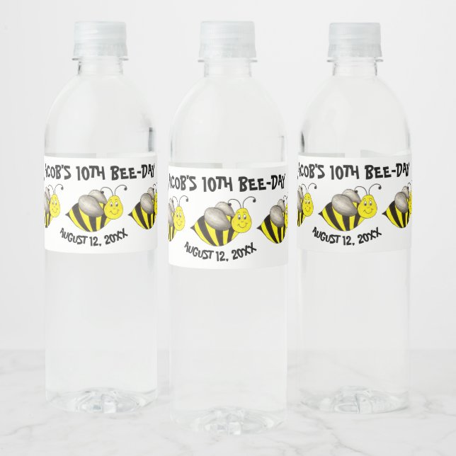 Bumblebee Bee-Day Personalised Birthday Party Water Bottle Label (Bottles)