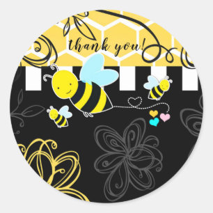 Bumblebee Black & Yellow Baby Shower Modern Chic Classic Round Sticker
