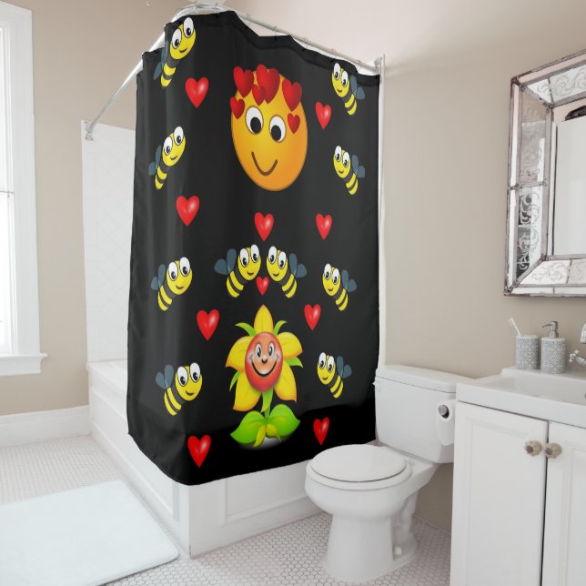 Bumblebee black yellow childrens showercurtain shower curtain (In Situ)