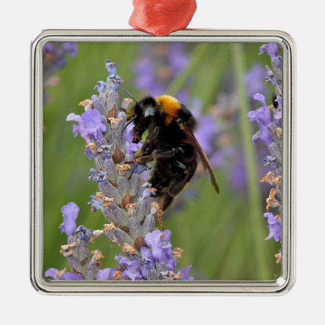 Bumblebee feeding on lavender flowers metal tree decoration (Front)