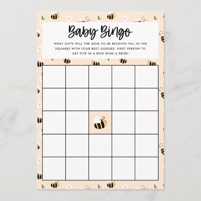 Bumblebee Floral Baby Bingo Game Card (Front)
