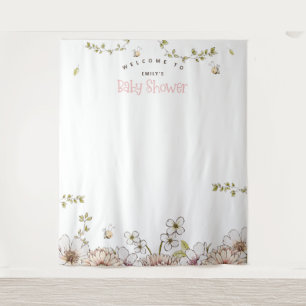 Bumblebee Florals Pink Baby Shower Photo Backdrop Tapestry