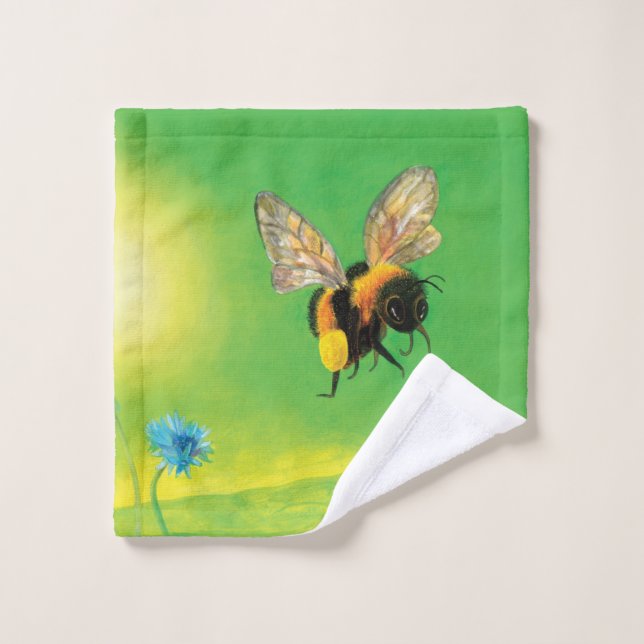 Bumblebee Flying over the Meadow Bath Towel Set (Wash Cloth)