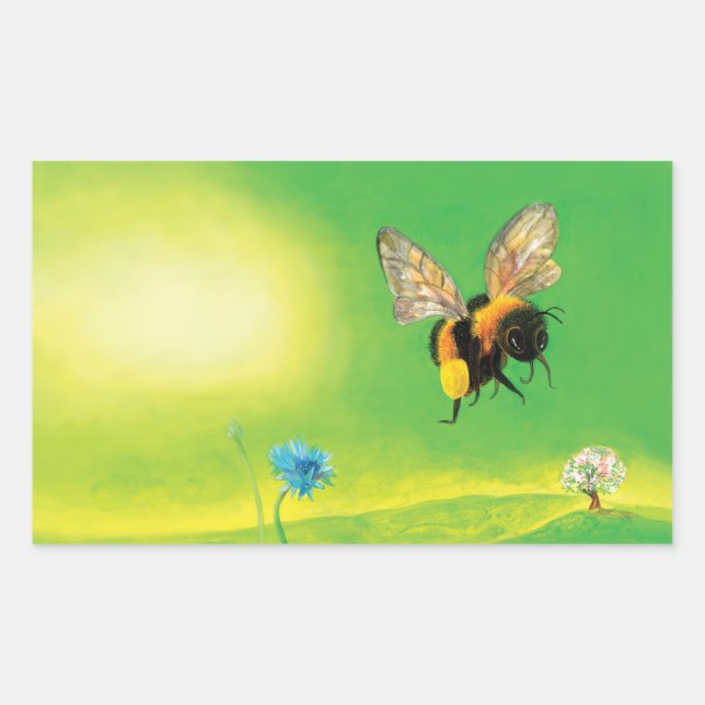 Bumblebee Flying over the Meadow   Rectangular Sticker (Front)