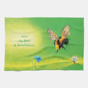 Bumblebee Flying over the Meadow Tea Towel
