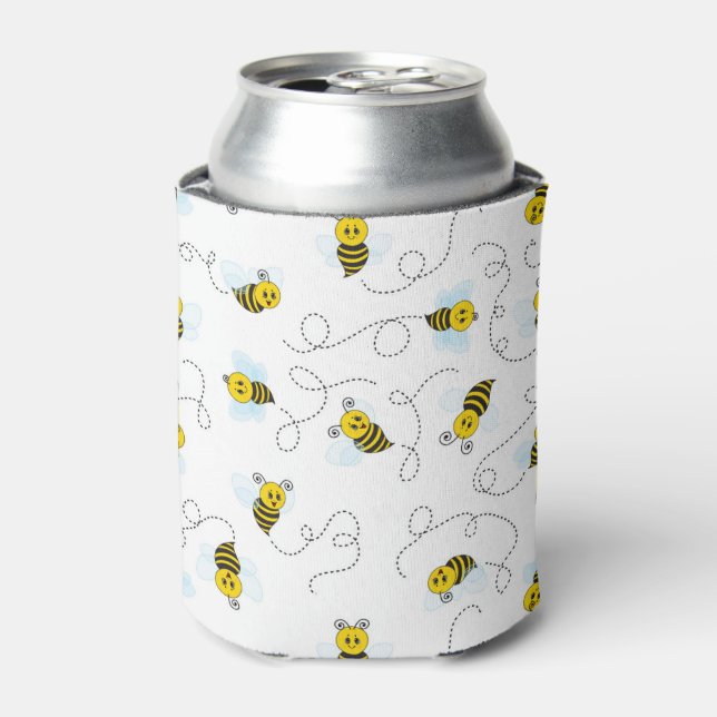 Bumblebee Flying Yellow Black Bumble Bee Can Cooler (Can Front)