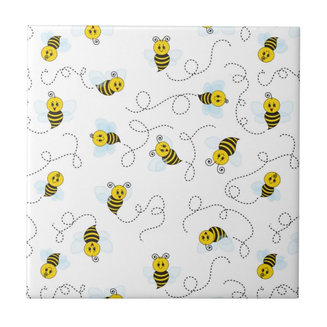 Bumblebee Flying Yellow Black Bumble Bee Tile (Front)