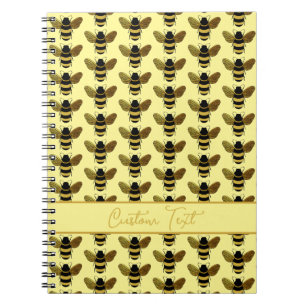 BUMBLEBEE GOLD BLACK BEE REPEATING PATTERN YELLOW NOTEBOOK