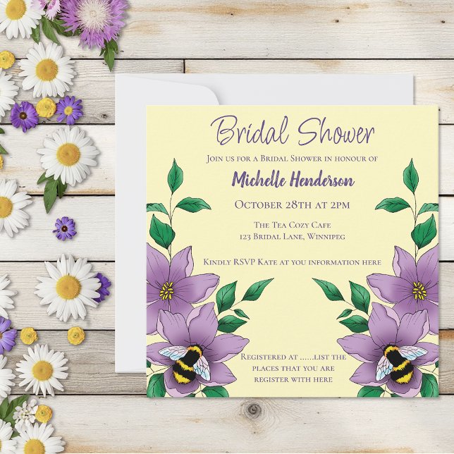 Bumblebee Lavender Flower Yellow Invitation (Creator Uploaded)