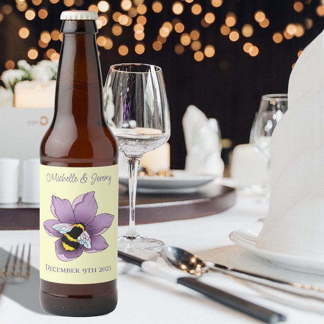 Bumblebee Lavender Flowers Yellow Beer Bottle Label (Creator Uploaded)