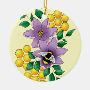 Bumblebee Lavender Flowers Yellow Ceramic Tree Decoration
