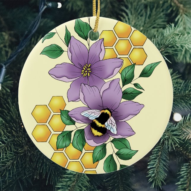 Bumblebee Lavender Flowers Yellow Ceramic Tree Decoration (Creator Uploaded)