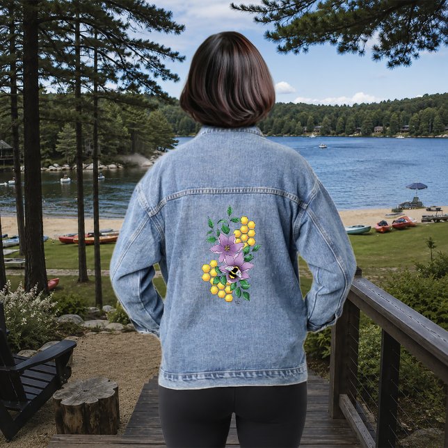 Bumblebee Lavender Flowers Yellow Denim Jacket (Creator Uploaded)