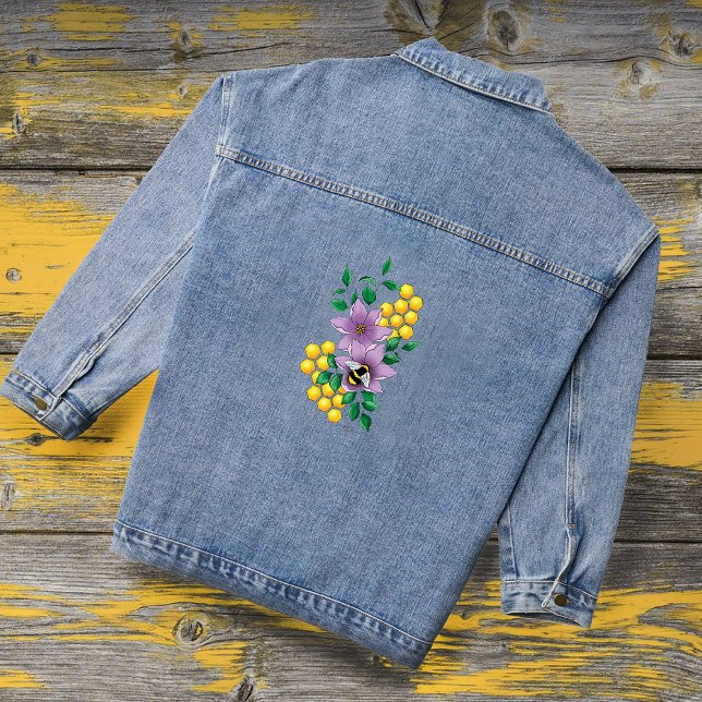 Bumblebee Lavender Flowers Yellow Denim Jacket (Creator Uploaded)
