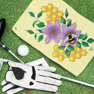 Bumblebee Lavender Flowers Yellow Golf Towel