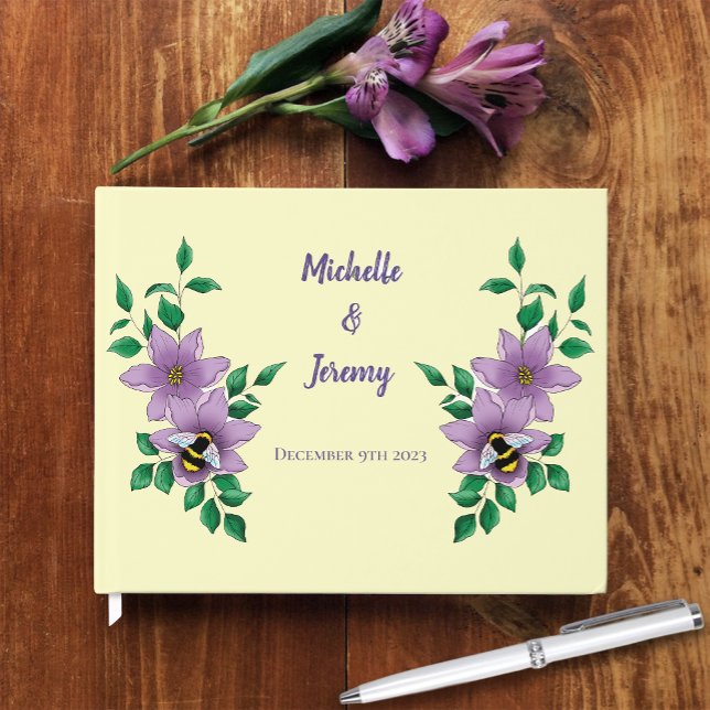 Bumblebee Lavender Flowers Yellow Guest Book (Creator Uploaded)