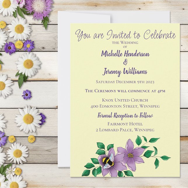 Bumblebee Lavender Flowers Yellow Invitation (Creator Uploaded)