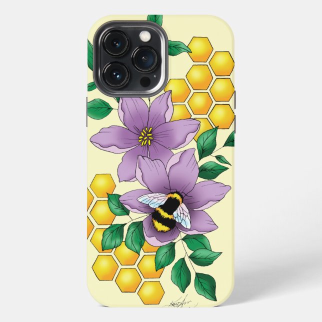 Bumblebee Lavender Flowers Yellow iPhone Case (Back)