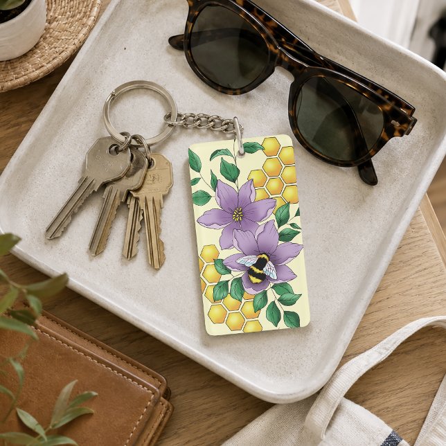 Bumblebee Lavender Flowers Yellow Key Ring (Creator Uploaded)