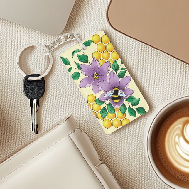 Bumblebee Lavender Flowers Yellow Key Ring (Creator Uploaded)