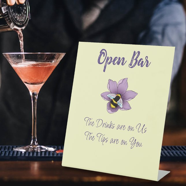 Bumblebee Lavender Flowers Yellow Open Bar Pedestal Sign (Creator Uploaded)