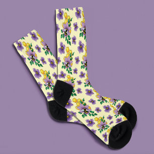 Bumblebee Lavender Flowers Yellow Socks